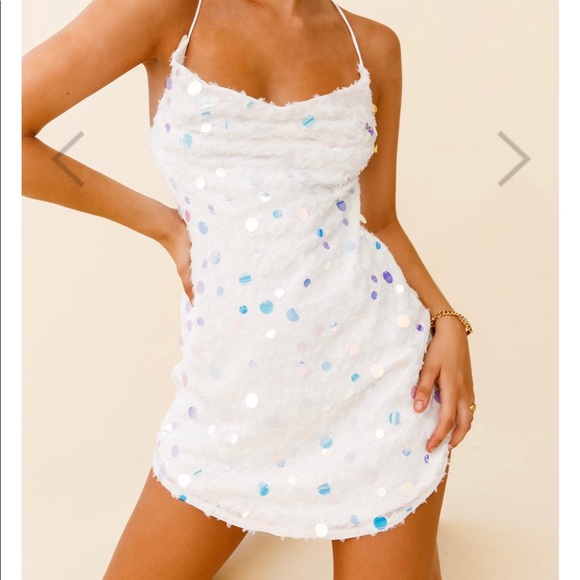 Angel Biba Dresses & Skirts - Strappy Cowl Back Sequin Mini Dress White